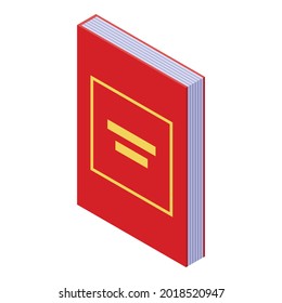 Red library book icon. Isometric of red library book vector icon for web design isolated on white background