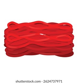 Red licorice candy forming a wavy pile isolated on a white background