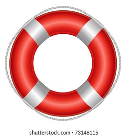 Red Life Buoy, Isolated On White Background, Vector Illustration