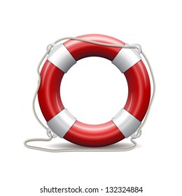 Red life buoy on white background. Vector Illustration.