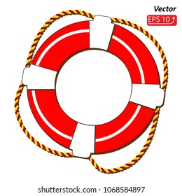 Red Life Buoy, Life raft icon,  Isolated On White Background, Vector Illustration                                        