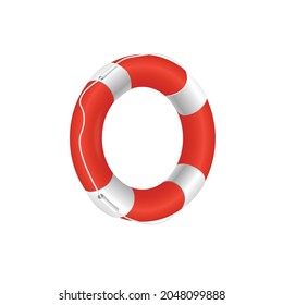 Red life buoy. Rescue belt, inflatable rubber ring with rope for help and safety of life drowning. Vector realistic 3d isolated illustration