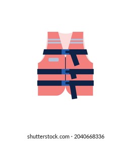 Red life jacket icon. Vest for rescue and safety people in water or fluorescent clothing for worker. Flat cartoon vector illustration isolated on white background.
