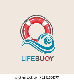 red lifebuoy design element with sea waves