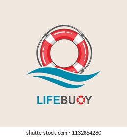 red lifebuoy design element with sea waves