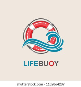 red lifebuoy design element with sea waves