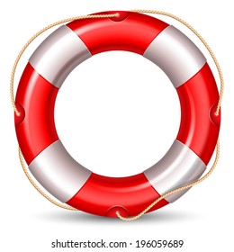 Red lifebuoy isolated on white background. High detailed vector.