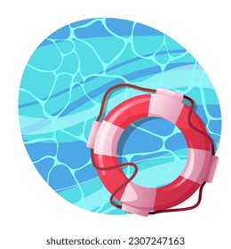 Red lifebuoy on water. Lifeguard top view. Vector illustration isolated on white background.