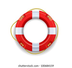 Red lifebuoy is on a white background.