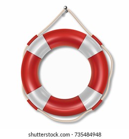 Red lifebuoy ring isolated on white background