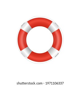 Red lifebuoy with rope. Rescue belt for help and save drowning, symbol safety passengers of sea ship or cruise liner. Vector realistic 3d illustration isolated on white