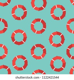 Patrón transparente de Red lifebuoy sobre fondo azul. Ilustración del vector