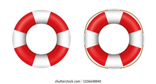 Red lifebuoy set. Includes design with rope. Vector illustration isolated for all backgrounds.