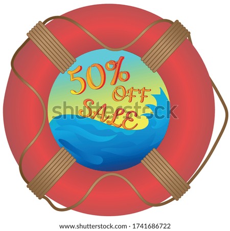 Red lifebuoy vector illustration isolated on white background. Summer sale. Sale. 50% off sale.