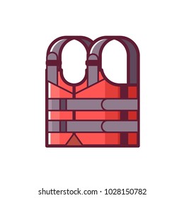 Red lifejacket icon in flat design. Boat swimming life vest vector illustration.