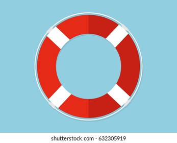 Red Lifesaving Float on Blue Sky Background, Vector