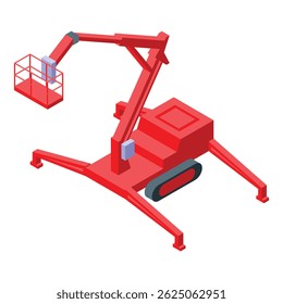 Red lift platform is working to reach high places, for maintenance or construction