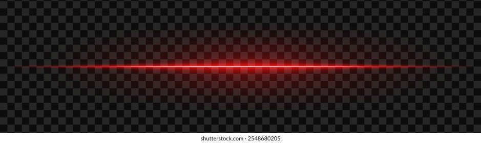 Roter Lichtstrahl mit einem schlanken, hellen Glanz auf dunklem Hintergrund. Ein horizontaler Streifen, perfekt für futuristische Designs, Science-Fiction-Übergänge oder dynamische Neoneffekte. Lebendiger Energie-Lichteffekt.