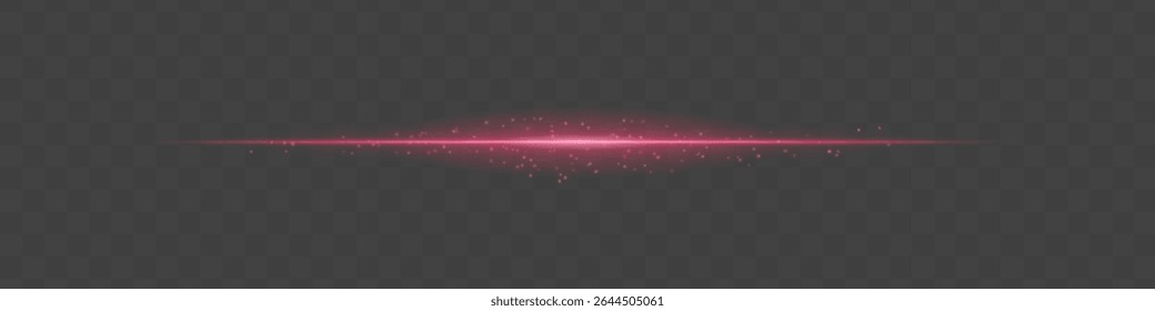 Red light beam with sparkling dust particles on transparent background. Radiant horizontal flare evokes magic, luxury, and cinematic glow ideal for fantasy scenes or festive transitions.