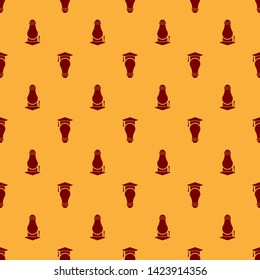 Red Light bulb and graduation cap icon isolated seamless pattern on brown background. University Education concept. Vector Illustration