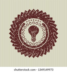 Red light bulb icon inside distressed rubber grunge seal