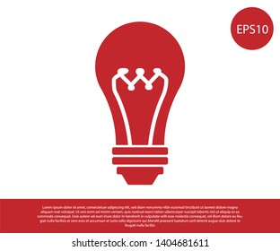 Red Light bulb icon isolated on white background. Energy and idea symbol. Lamp electric. Vector Illustration