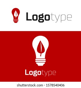 Red Light bulb with leaf icon isolated on white background. Eco energy concept. Alternative energy concept. Logo design template element. Vector Illustration
