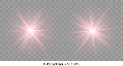 Reflejos de efecto de luz roja, iluminación de neón en colores rojos. Efectos de luz de la policía, líneas. Estrellas brillantes, chispas brillantes sobre un fondo negro. Sobre fondo transparente.