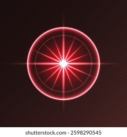 Red light flare, glowing shiny sparkle, lens flare effect, bright glimmering glare.