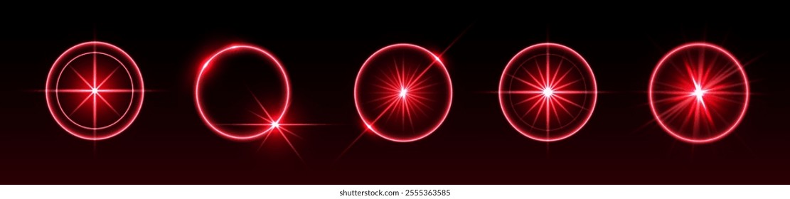 Red light flares, glowing shiny sparks, lens flare effects, bright glimmering glares