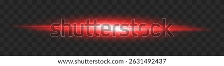 Red light flash. Intense horizontal burst with glowing streaks on transparent background. Dynamic, hot energy line ideal for speed, sci-fi, power, laser, heat.