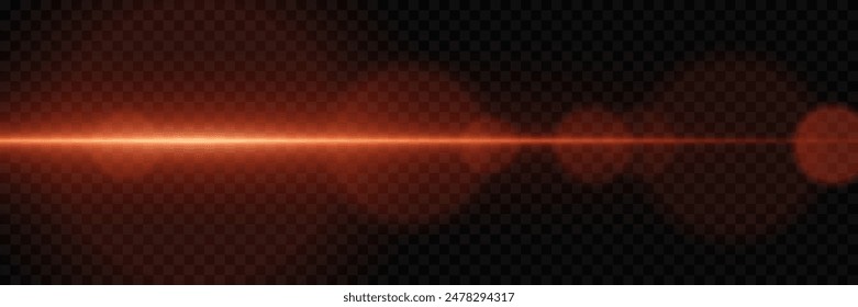 Red light flash. Neon motion beam. On a transparent background.