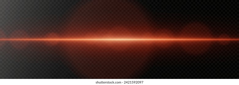 Red light flash strip. Glare of a laser beam. On a transparent background.	
