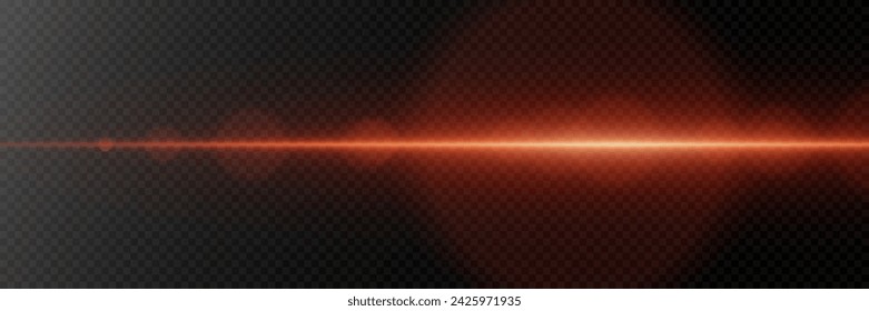 Red light flash strip. Glare of a laser beam. On a transparent background.	