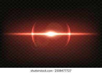 Red light glare effect with vector sunlight.On a transparent background.