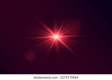 Red light glare of a star and lens. Vector EPS10