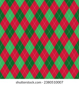  Red and light green square argyle vector pattern with white dotted lines, seamless geometric background for men's clothing, wrapping paper ,Christmas design.