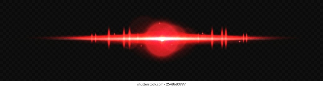 Rayos de luz Horizontal de luz roja. Lente de luz brillante. Estrellas brillantes, chispas brillantes sobre un fondo negro. Vector Eps 10