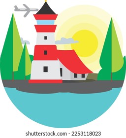 A Red Light House In The Island