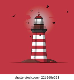 red light house modren flat vector illustration design