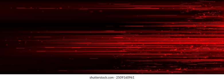 Linhas de luz vermelha no plano de fundo preto. Ilustração realista de vetores de trilhas de néon abstratas em pano de fundo de banner, efeito de movimento de velocidade de tráfego, modelo de apresentação de tecnologia de comunicação moderna