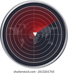 Red light radar war map concept. Tank, aircraft, spaceship radar concept