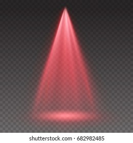 Red Light Scanner Or Laser Effect. Glowing Stage Light Ray Isolated On Transparent Background. Vector Bright Scene Spotlight. Shining Theater Projector Red Beam Template For Your Creative Design