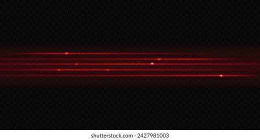 Escáner de luz roja. Elemento de diseño vectorial. Rayos láser brillantes realistas sobre fondo transparente