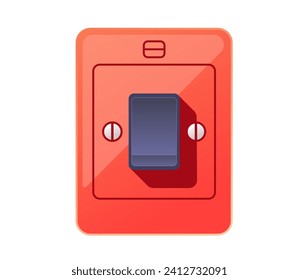 Red light switch on the wall. Flat vector illustration