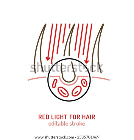 Red light therapy icon. Photobiomodulation sign in outline style. Cold laser treatment. Phototherapy symbol. Editable stroke. Medical line pictogram. Vector illustration isolated on a white background