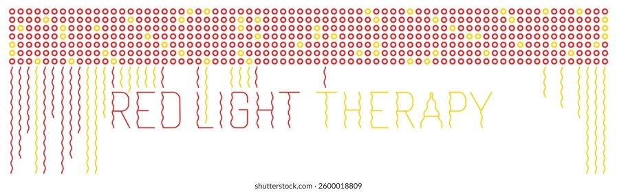 Red light therapy web banner. Photobiomodulation poster in a line style. Cold laser, phototherapy treatment. Medical healthcare wellness texture. Vector illustration isolated on a white background