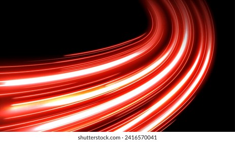 Red Light Trails, Long Time Exposure Motion Blur Effect, Vector Illustration