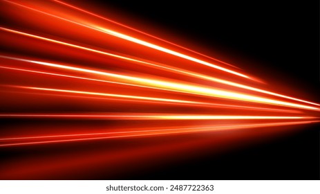 Red Light Trails, Long Time Exposure Motion Blur Effect, Vector Illustration