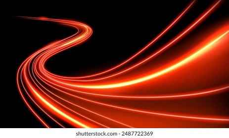 Red Light Trails, Long Time Exposure Motion Blur Effect, Vector Illustration